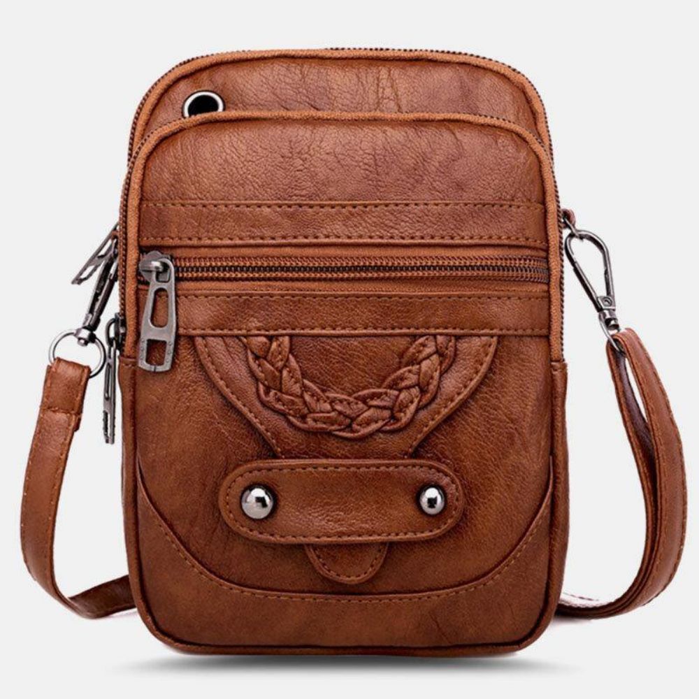 Frauen Pu Leder Niet Kopfhörer Loch Retro 6.3 Zoll Handytasche Crossbody Taschen Umhängetasche