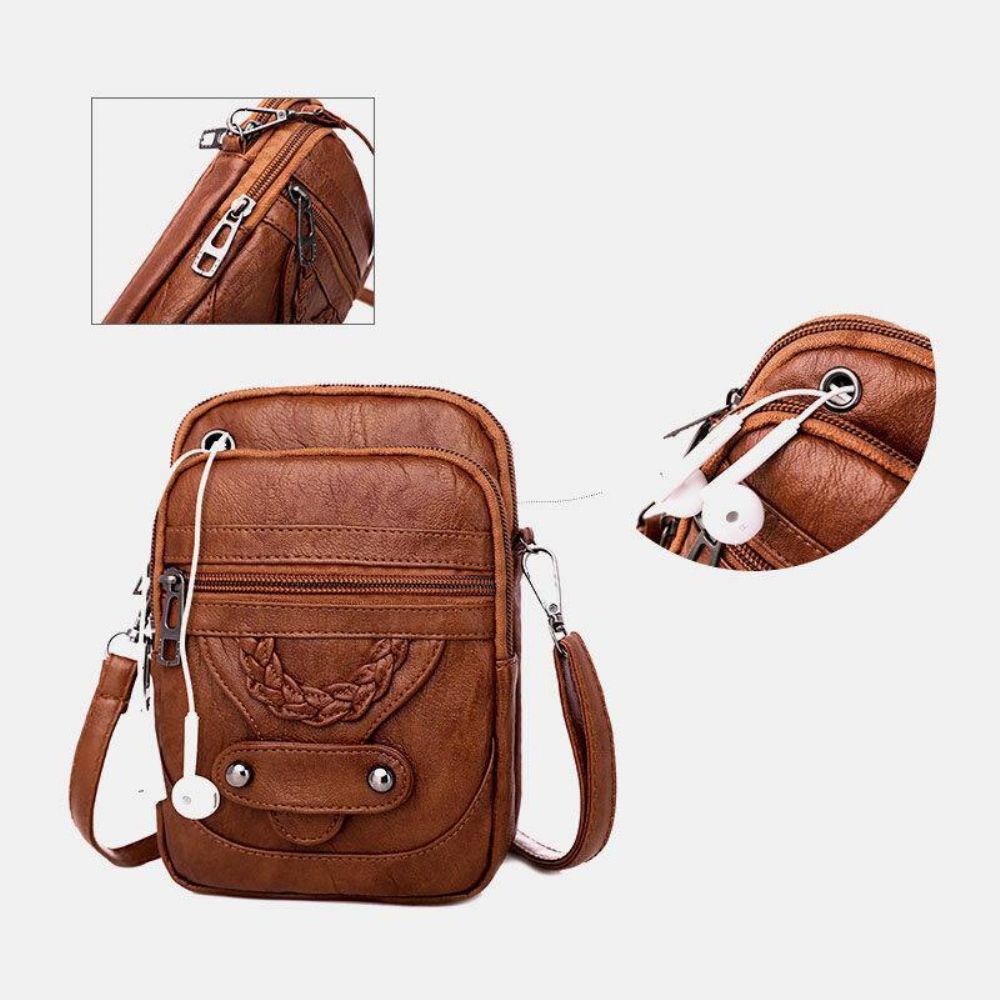 Frauen Pu Leder Niet Kopfhörer Loch Retro 6.3 Zoll Handytasche Crossbody Taschen Umhängetasche