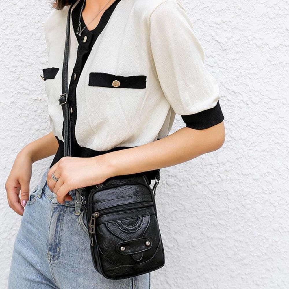 Frauen Pu Leder Niet Kopfhörer Loch Retro 6.3 Zoll Handytasche Crossbody Taschen Umhängetasche