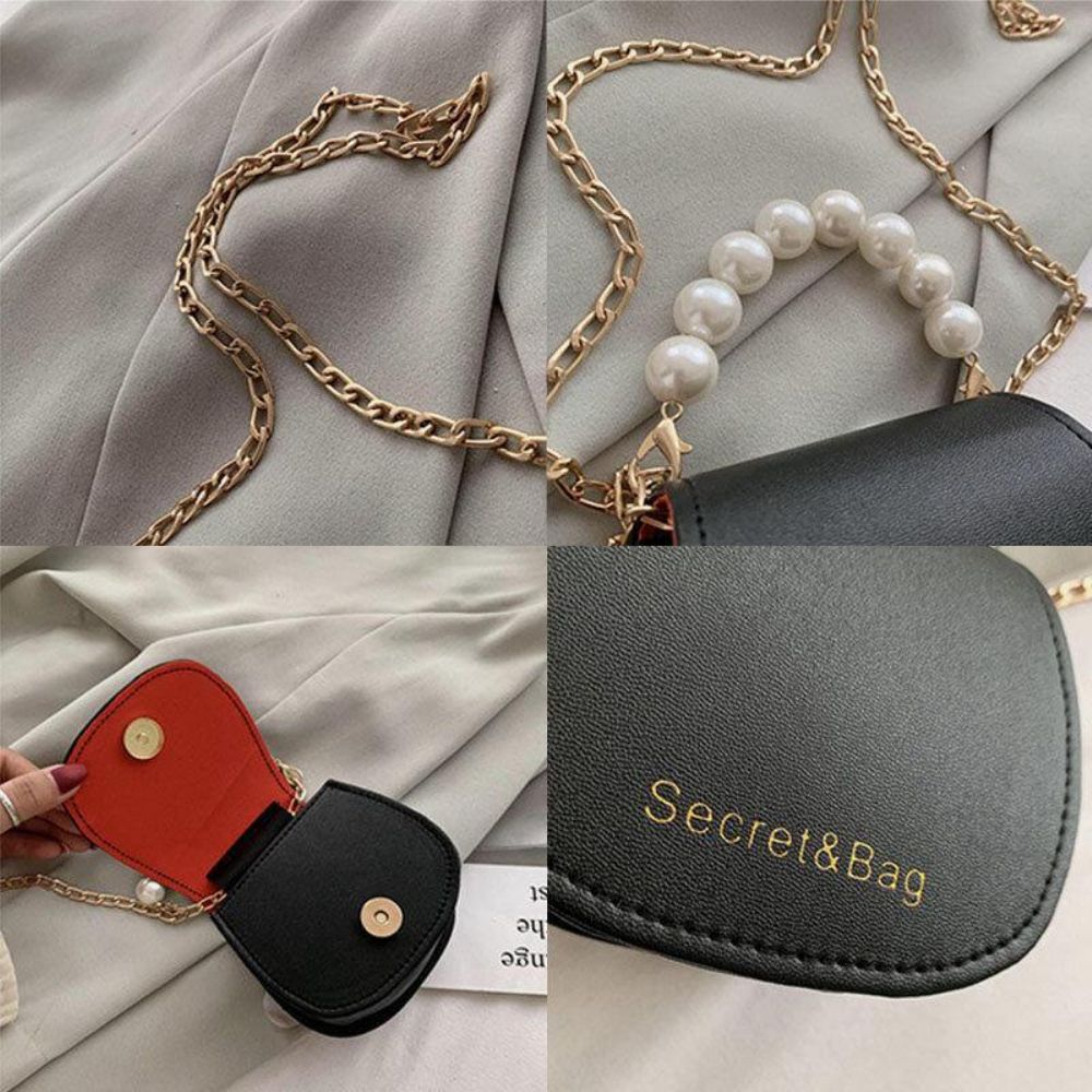 Frauen Pu Leder Perle Kette Handtasche Umhängetasche Umhängetaschen