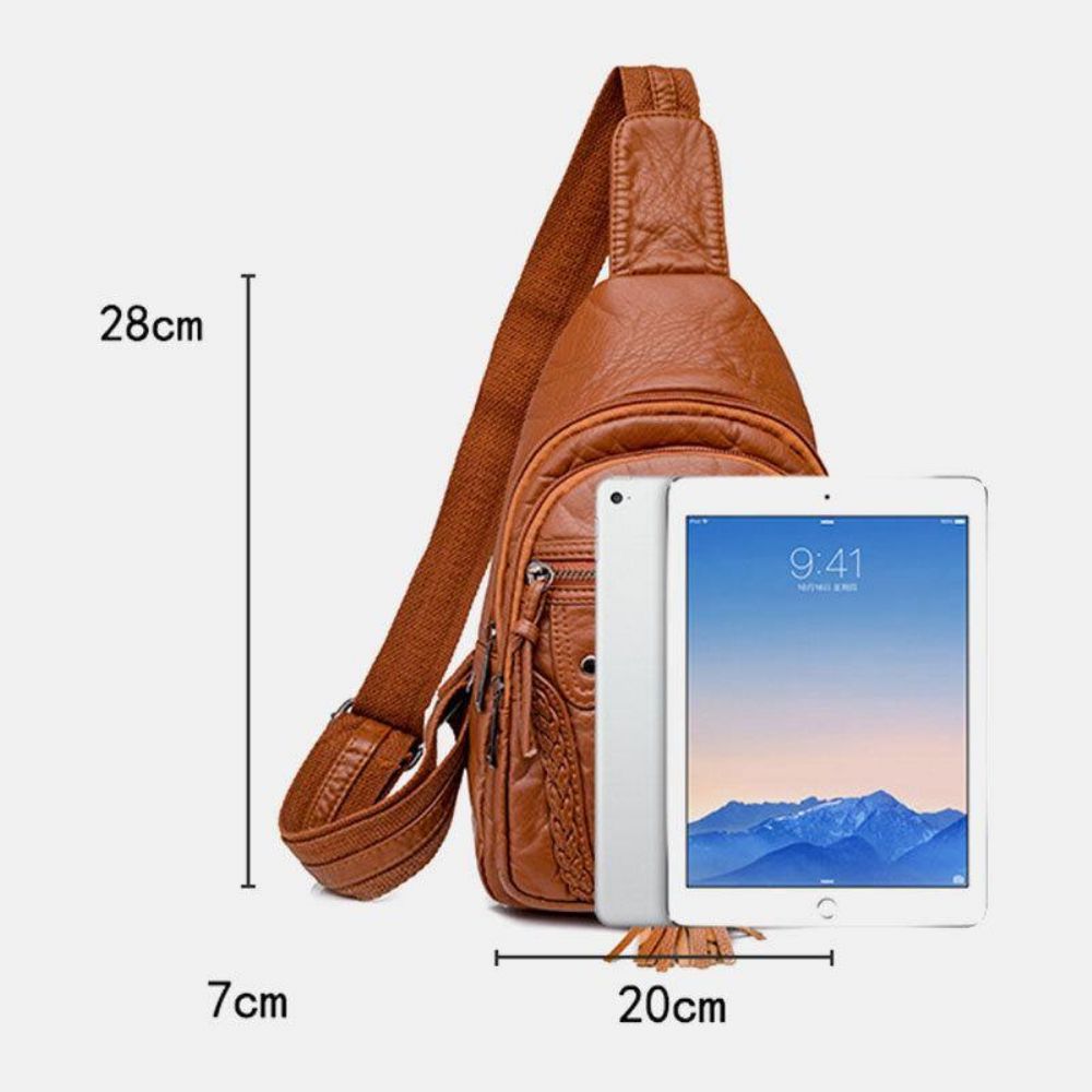 Frauen Pu Leder Quaste Große Kapazität Kopfhörer Loch Anti-Diebstahl Crossbody Taschen Umhängetasche Brusttasche