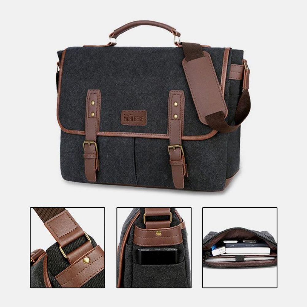 Herren Canvas Multi-Pocket Wear-Resistant Vintage Business Messenger Bag Laptoptasche Umhängetasche Handtasche