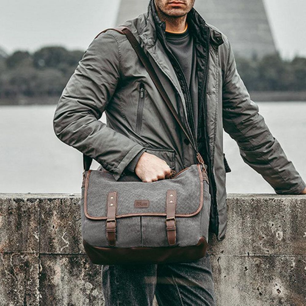 Herren Canvas Multi-Pocket Wear-Resistant Vintage Business Messenger Bag Laptoptasche Umhängetasche Handtasche