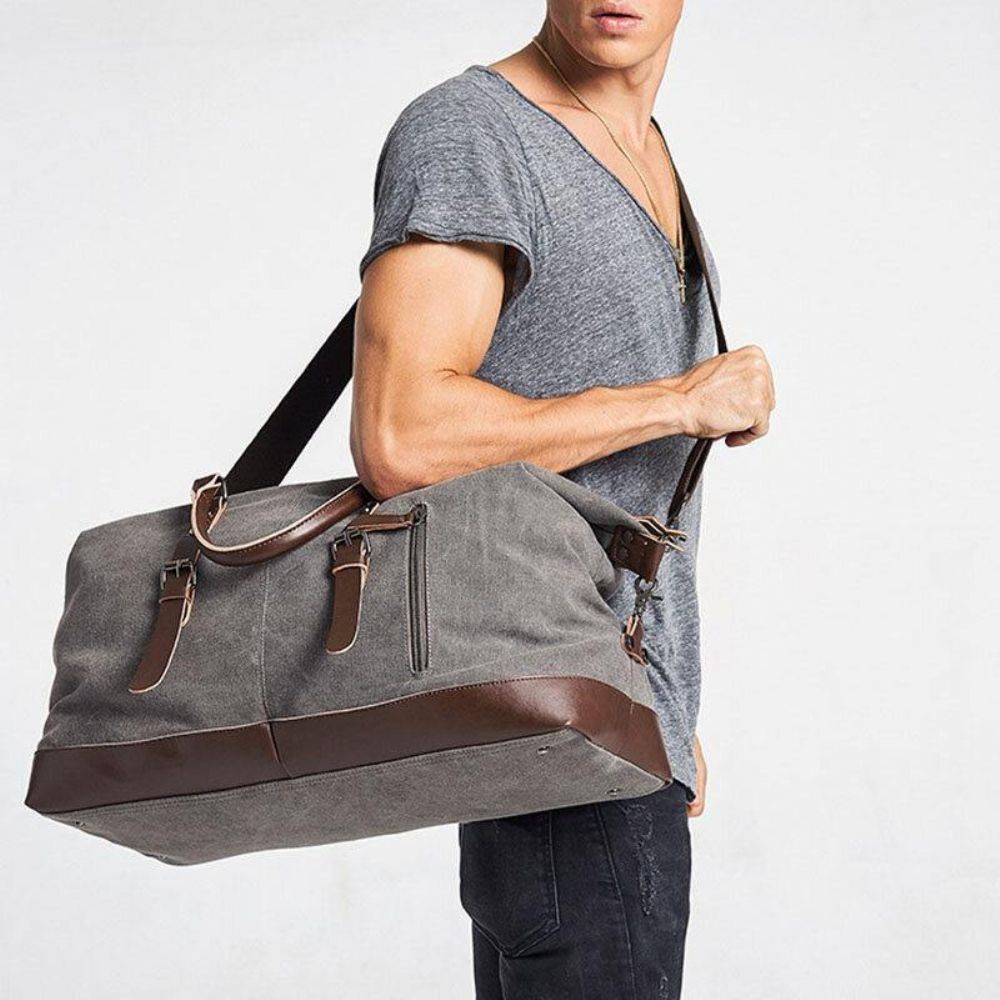 Herren Canvas Pu Leder Große Kapazität Multi-Pocket Handtasche Umhängetasche Reisetasche Duffle Bag Umhängetasche