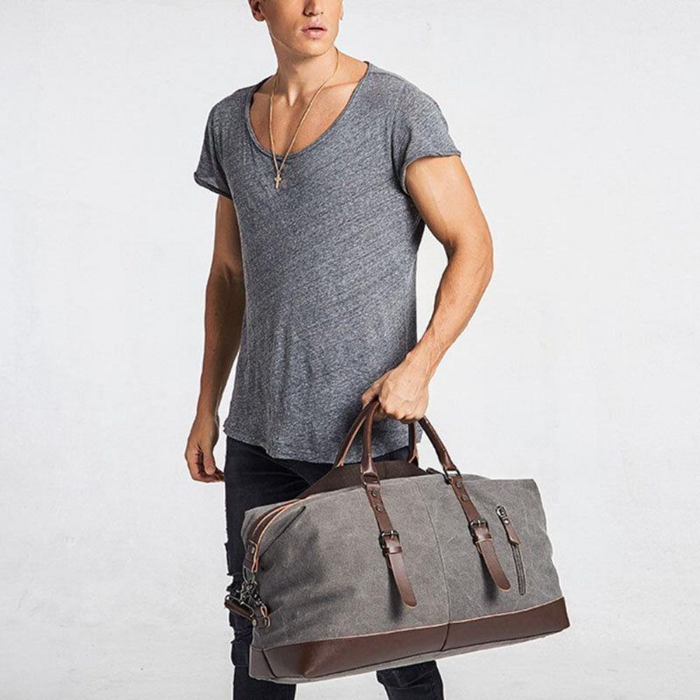 Herren Canvas Pu Leder Große Kapazität Multi-Pocket Handtasche Umhängetasche Reisetasche Duffle Bag Umhängetasche