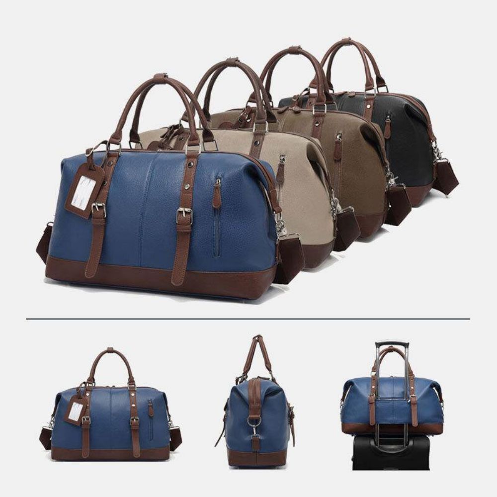 Herren Canvas Pu Leder Große Kapazität Multi-Pocket Handtasche Umhängetasche Reisetasche Duffle Bag Umhängetasche