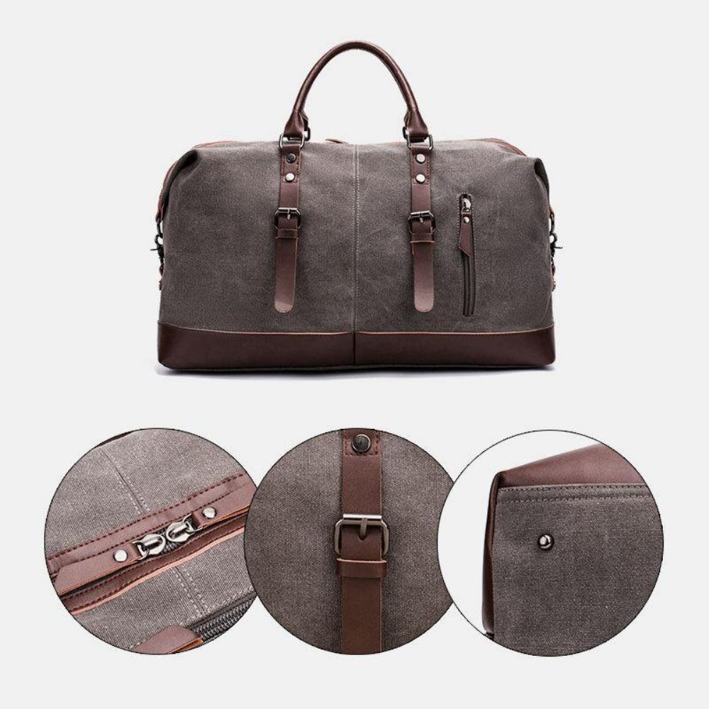 Herren Canvas Pu Leder Große Kapazität Multi-Pocket Handtasche Umhängetasche Reisetasche Duffle Bag Umhängetasche