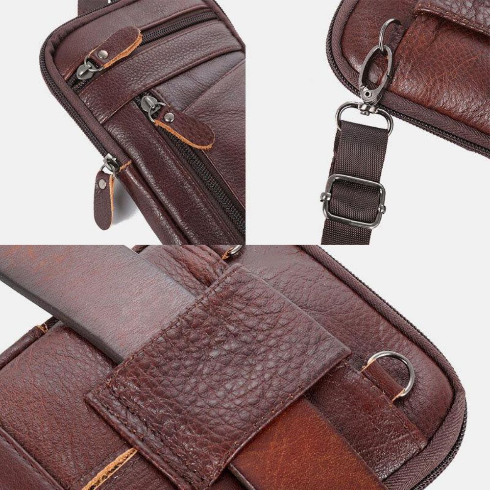 Herren Echtes Leder Große Kapazität Vintage 6.5 Zoll Handytasche Gürteltasche Umhängetasche Umhängetasche