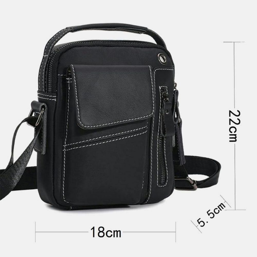 Herren Echtes Leder Multi-Pocket Kopfhörer Loch Vintage 6.5 Zoll Handytasche Umhängetasche Umhängetasche Messenger Aktentasche