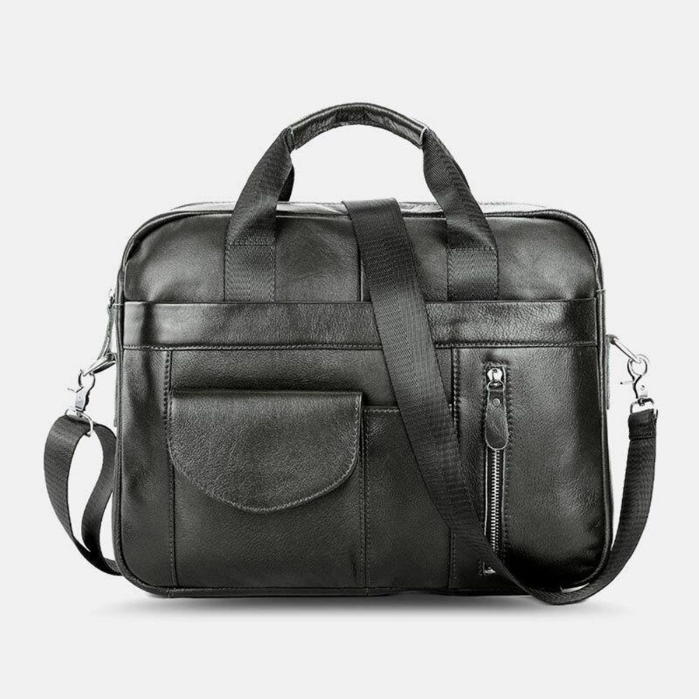 Herren Echtes Leder Multi-Pocket Vintage 14 Zoll Laptoptasche Aktentaschen Umhängetasche Umhängetasche Handtasche