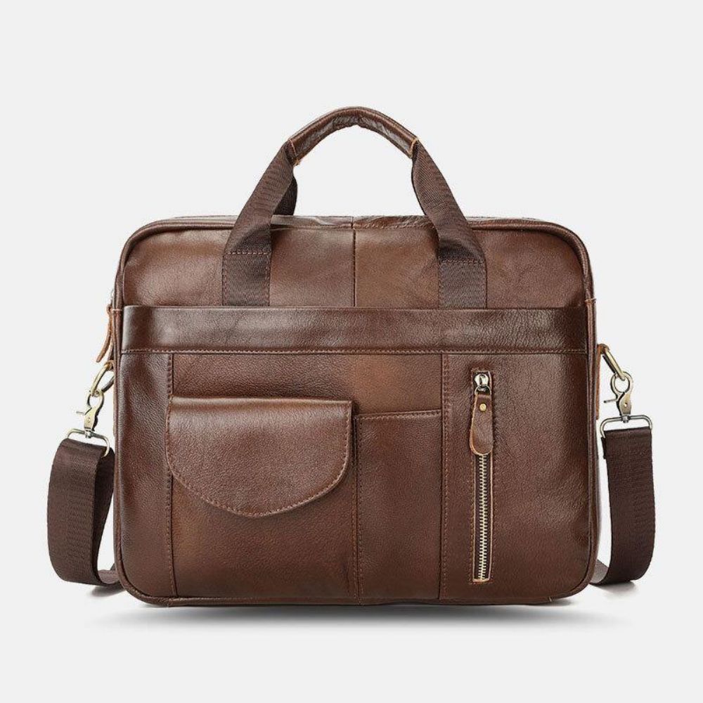 Herren Echtes Leder Multi-Pocket Vintage 14 Zoll Laptoptasche Aktentaschen Umhängetasche Umhängetasche Handtasche