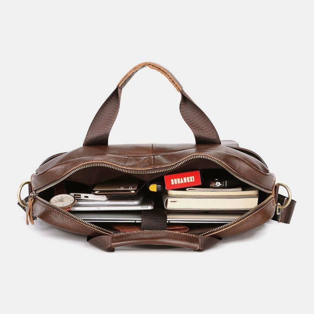 Herren Echtes Leder Multi-Pocket Vintage 14 Zoll Laptoptasche Aktentaschen Umhängetasche Umhängetasche Handtasche