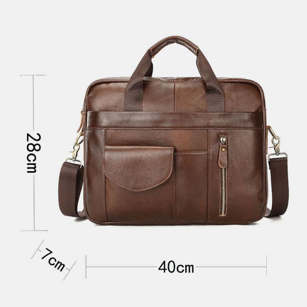 Herren Echtes Leder Multi-Pocket Vintage 14 Zoll Laptoptasche Aktentaschen Umhängetasche Umhängetasche Handtasche