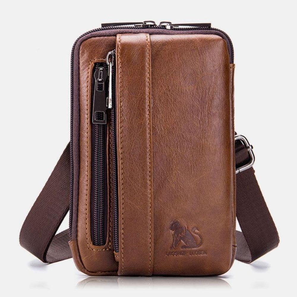 Herren Echtes Leder Multi-Use Vintage Casual 6.5 Zoll Handy Gürteltasche Umhängetasche Umhängetasche