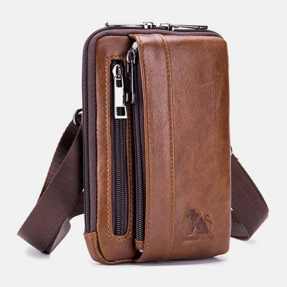 Herren Echtes Leder Multi-Use Vintage Casual 6.5 Zoll Handy Gürteltasche Umhängetasche Umhängetasche