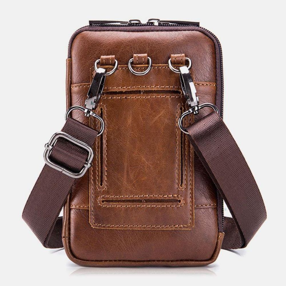 Herren Echtes Leder Multi-Use Vintage Casual 6.5 Zoll Handy Gürteltasche Umhängetasche Umhängetasche