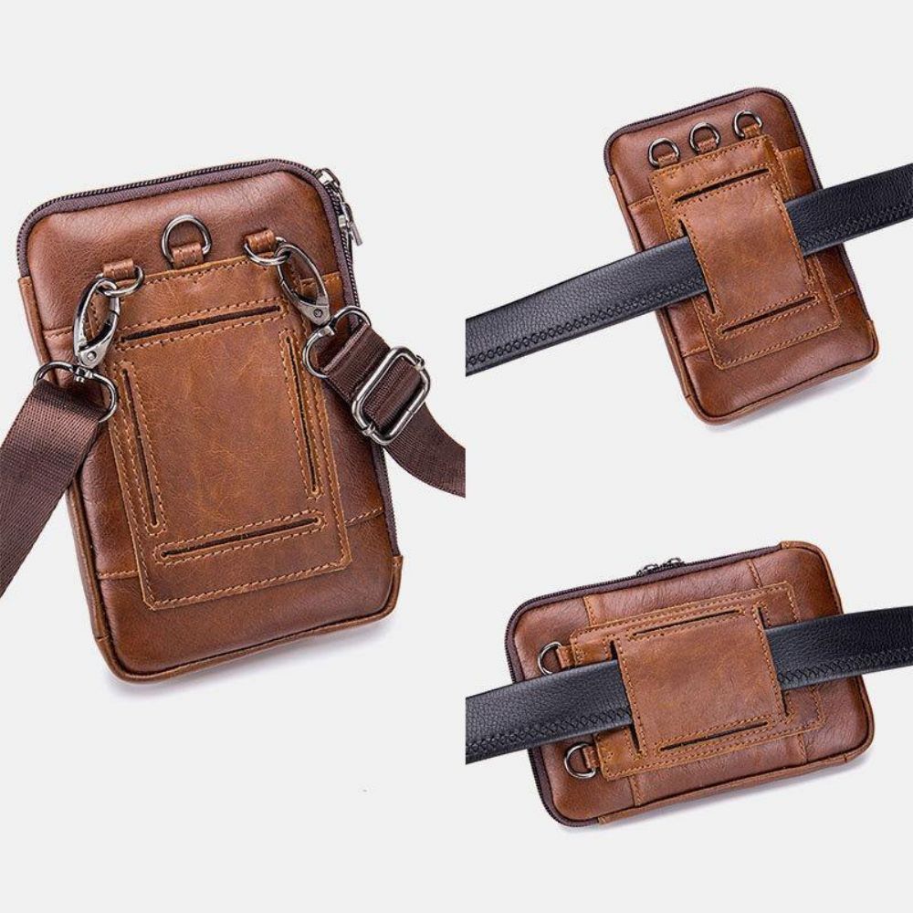 Herren Echtes Leder Multi-Use Vintage Casual 6.5 Zoll Handy Gürteltasche Umhängetasche Umhängetasche