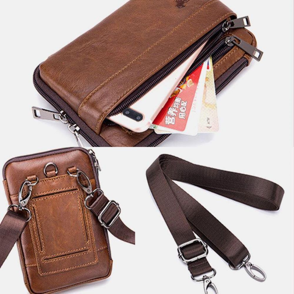 Herren Echtes Leder Multi-Use Vintage Casual 6.5 Zoll Handy Gürteltasche Umhängetasche Umhängetasche