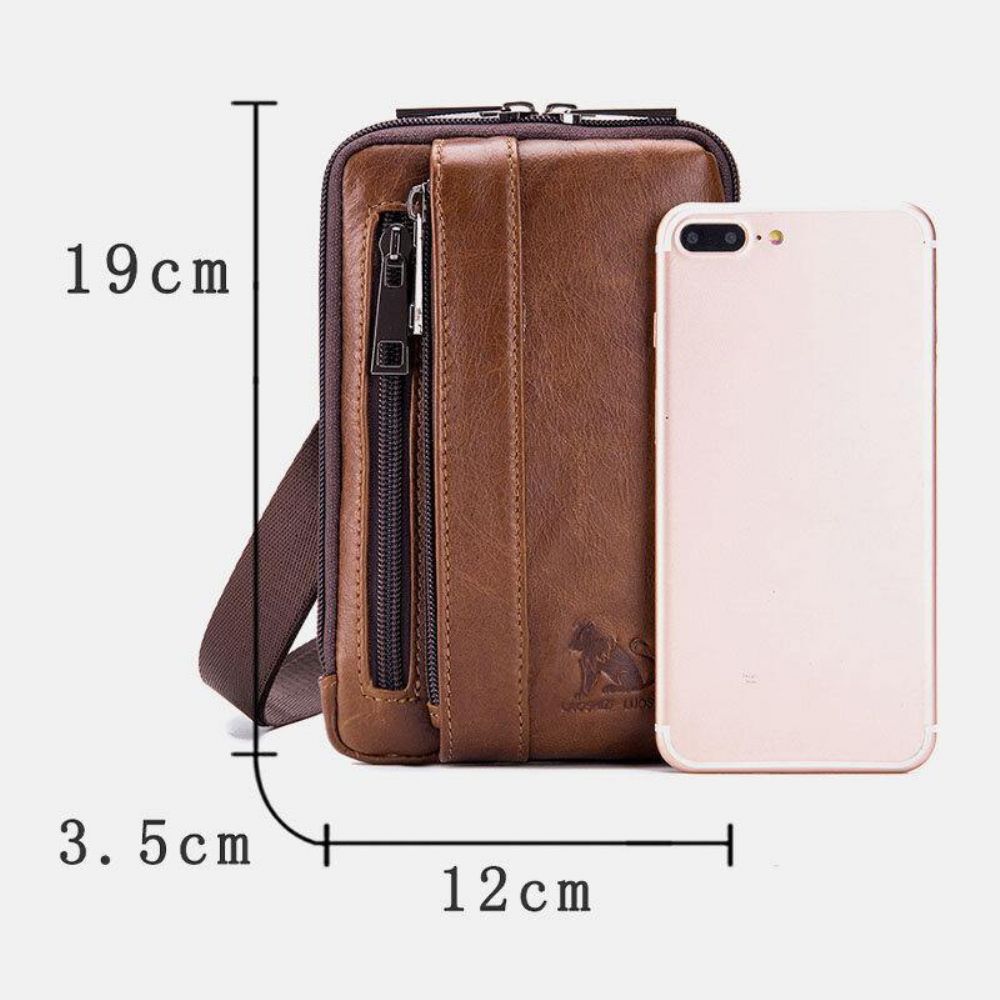 Herren Echtes Leder Multi-Use Vintage Casual 6.5 Zoll Handy Gürteltasche Umhängetasche Umhängetasche