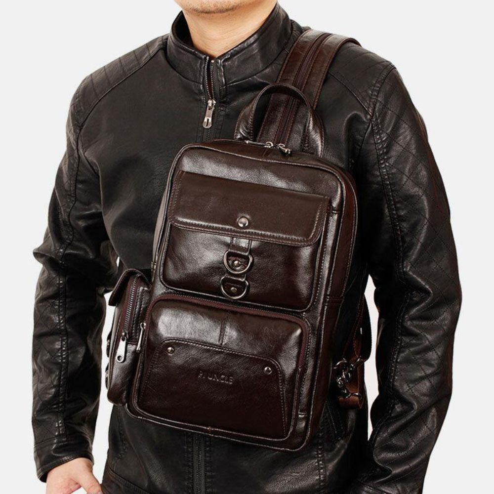 Herren Echtes Leder Multifunktions Multi-Carry Outdoor Reise Rindsleder Umhängetasche Rucksack