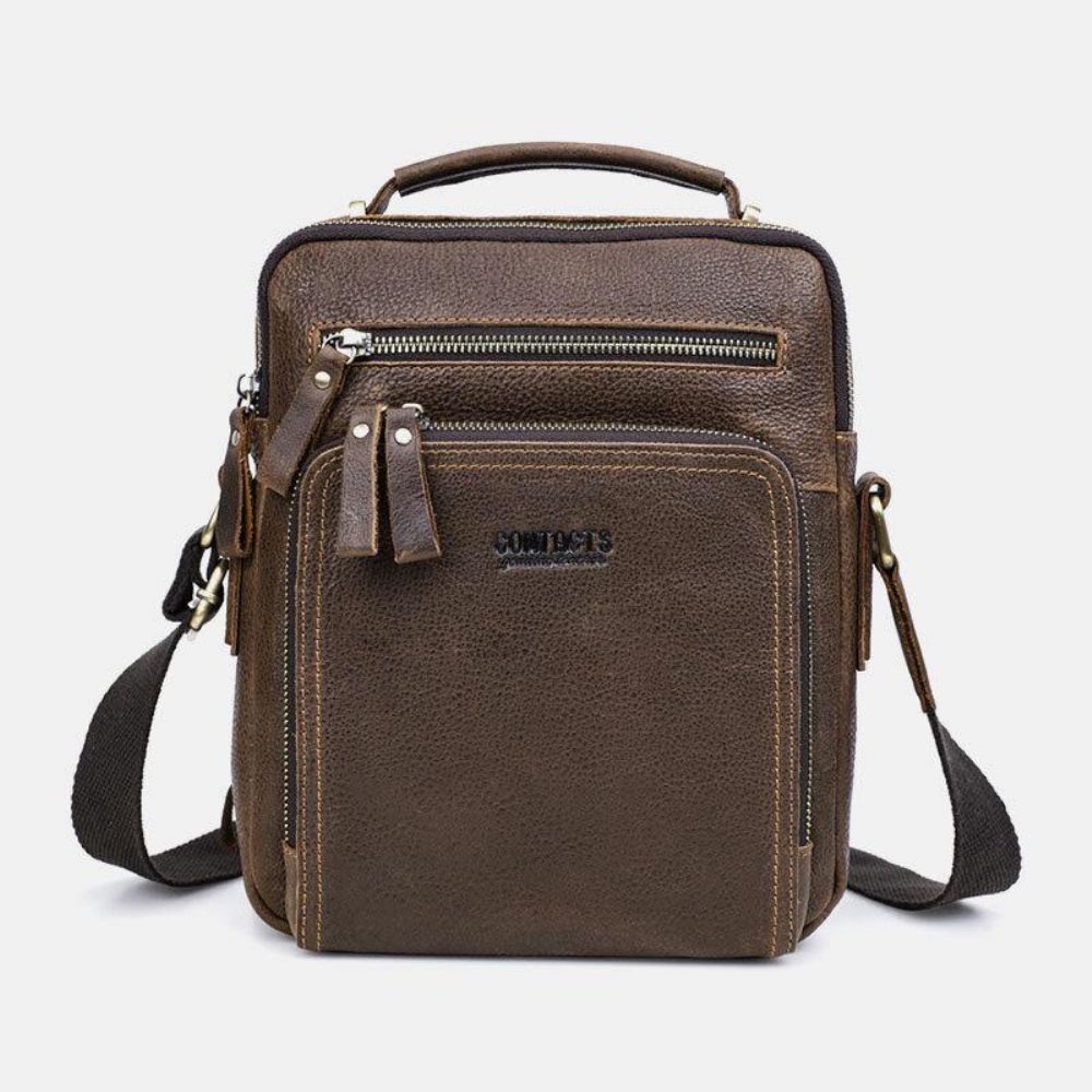 Herren Echtes Leder Multifunktions Multi-Pocket Vintage Aktentaschen Umhängetasche Umhängetasche Handtasche