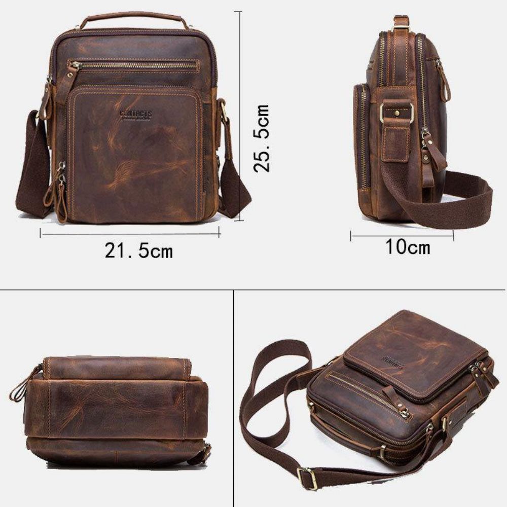 Herren Echtes Leder Multifunktions Multi-Pocket Vintage Aktentaschen Umhängetasche Umhängetasche Handtasche