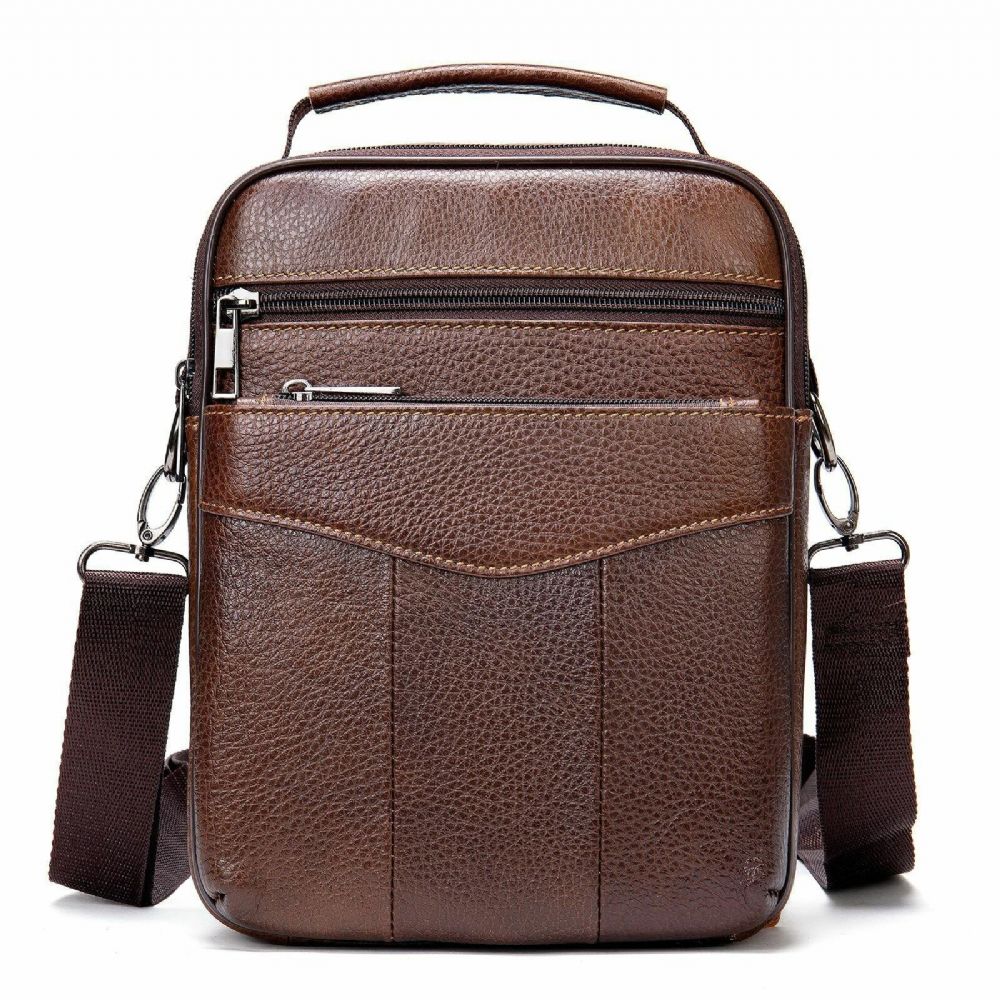 Herren Echtes Leder Retro Business Vertikale Handtasche Umhängetasche