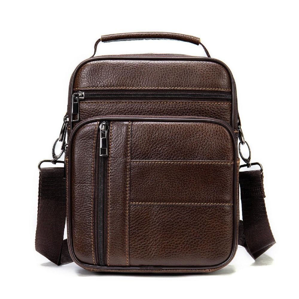 Herren Echtes Leder Retro Business Vertikale Handtasche Umhängetasche