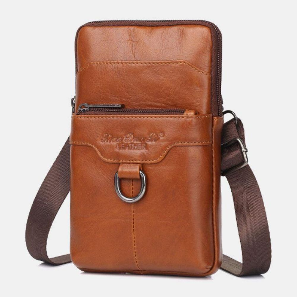 Herren Echtes Leder Rindsleder Vintage Business 6.5 Zoll Handytasche Umhängetasche Gürteltasche Sling Bag