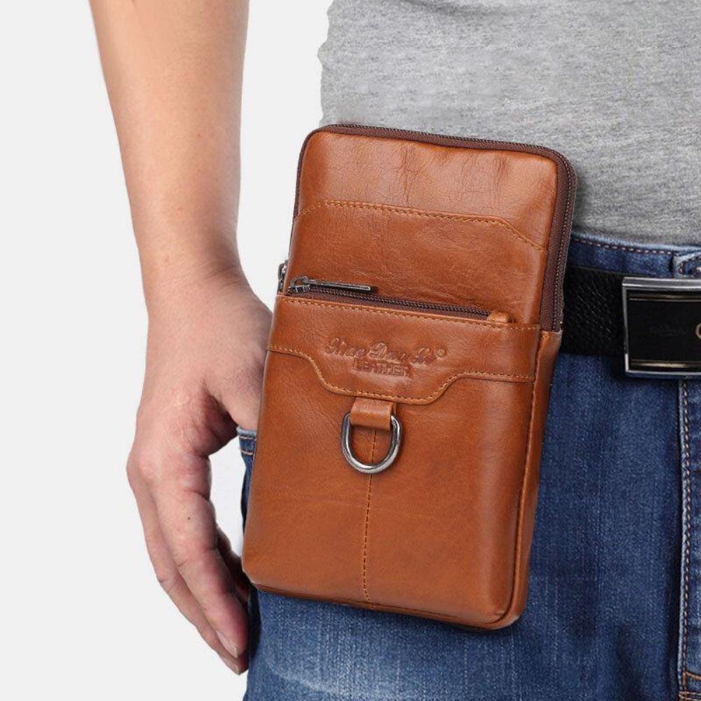 Herren Echtes Leder Rindsleder Vintage Business 6.5 Zoll Handytasche Umhängetasche Gürteltasche Sling Bag