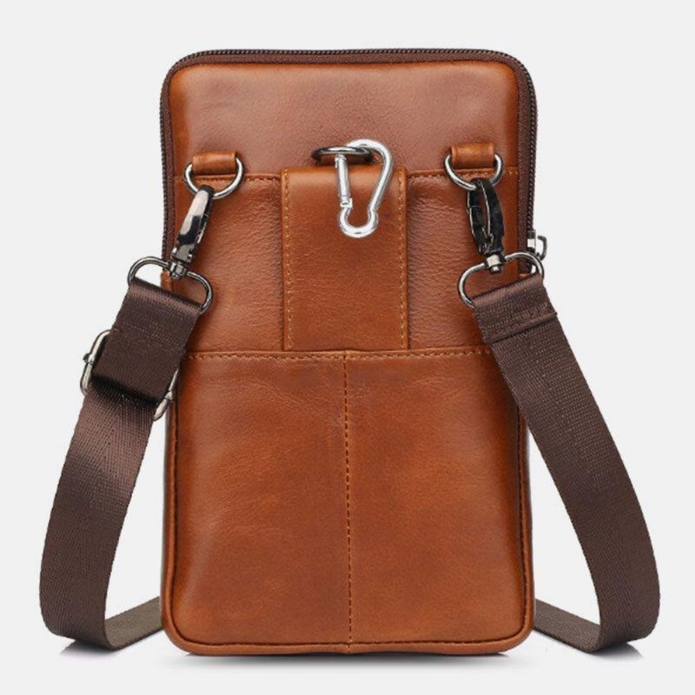 Herren Echtes Leder Rindsleder Vintage Business 6.5 Zoll Handytasche Umhängetasche Gürteltasche Sling Bag