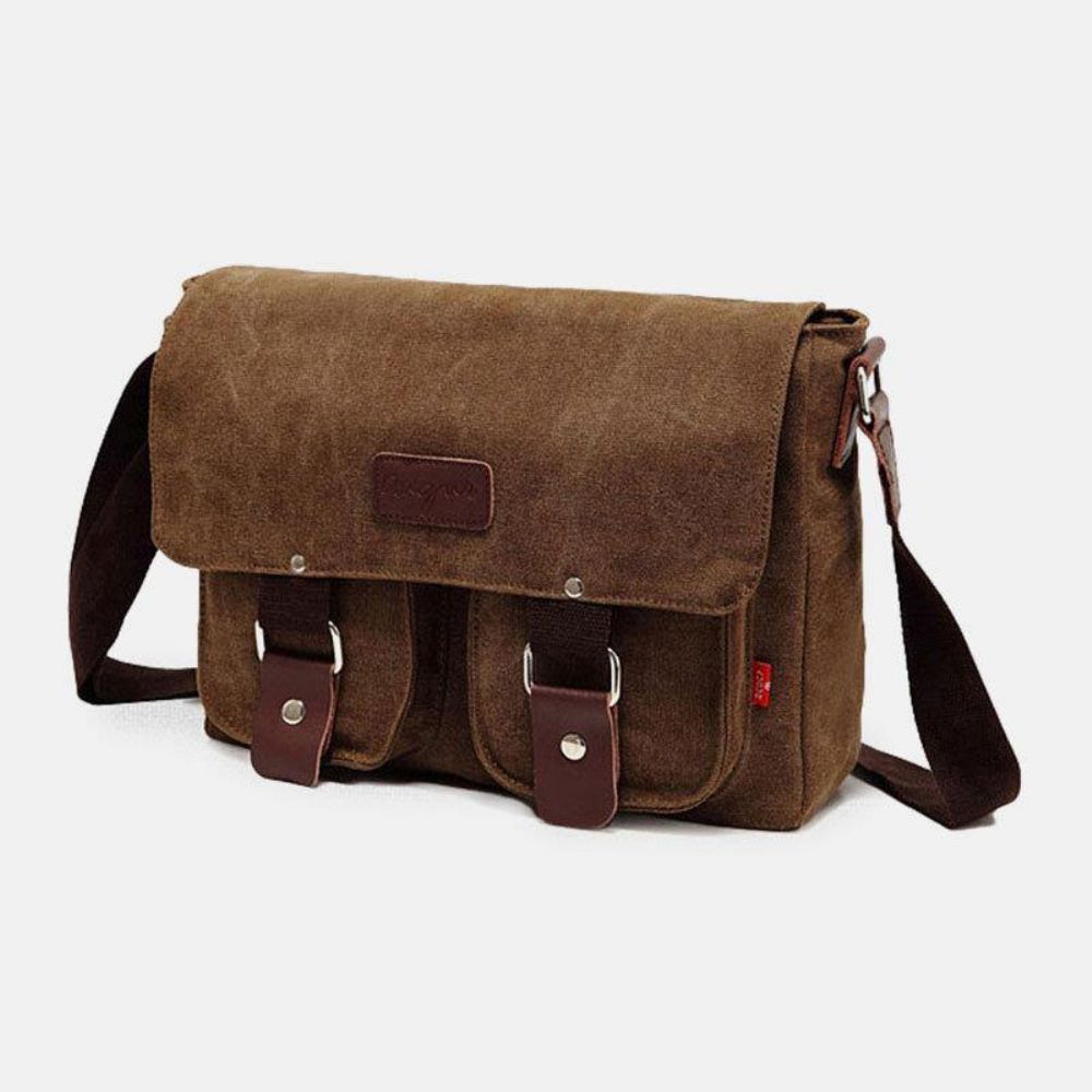 Herren Echtes Leder Und Canvas Retro Travel Outdoor Multi-Pocket-Tragetasche Umhängetasche