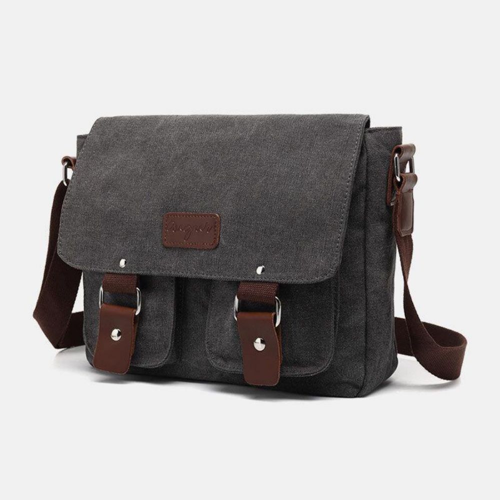 Herren Echtes Leder Und Canvas Retro Travel Outdoor Multi-Pocket-Tragetasche Umhängetasche