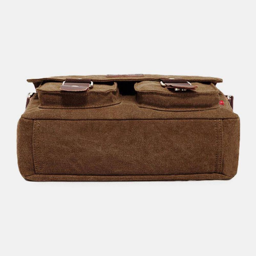 Herren Echtes Leder Und Canvas Retro Travel Outdoor Multi-Pocket-Tragetasche Umhängetasche