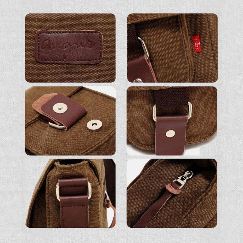 Herren Echtes Leder Und Canvas Retro Travel Outdoor Multi-Pocket-Tragetasche Umhängetasche