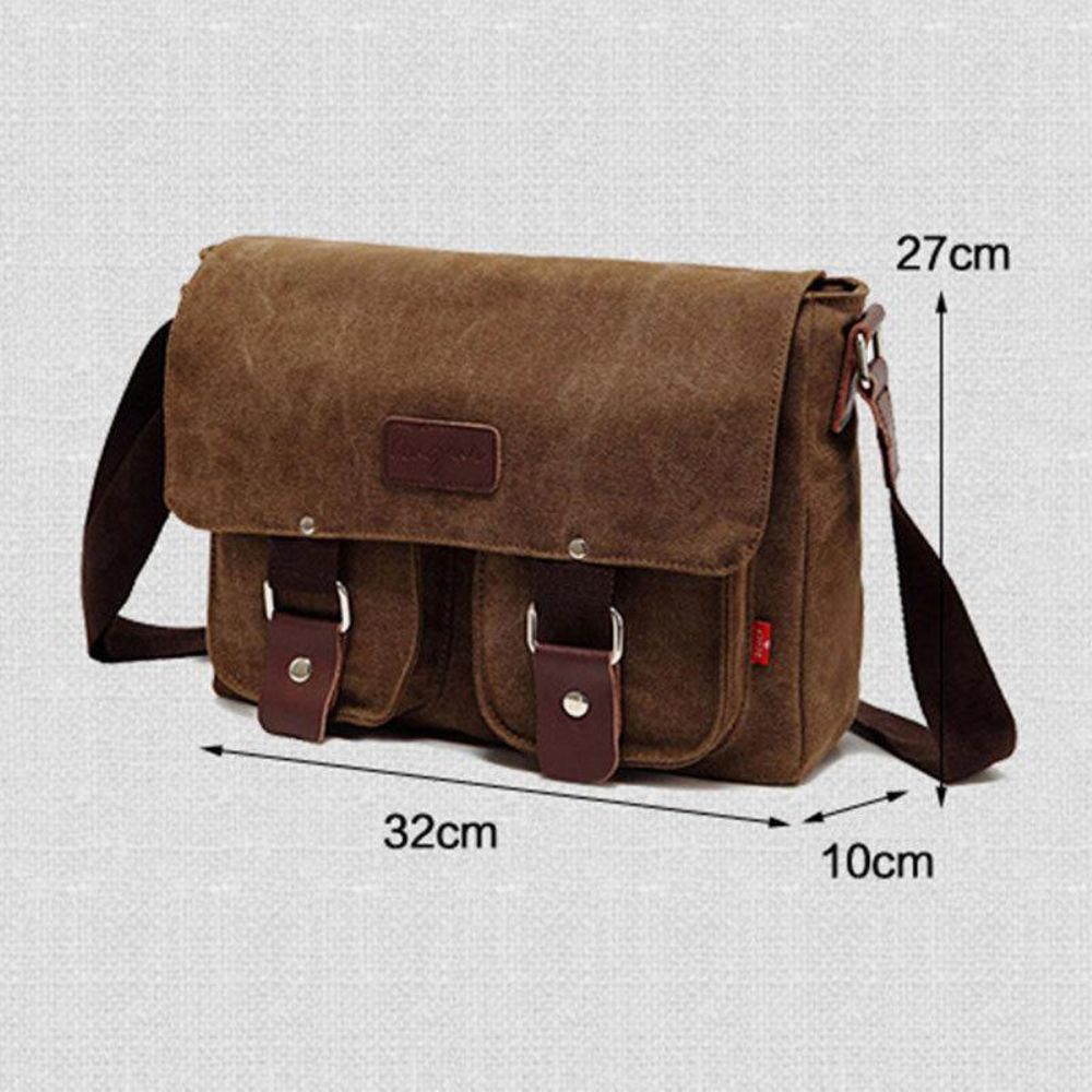 Herren Echtes Leder Und Canvas Retro Travel Outdoor Multi-Pocket-Tragetasche Umhängetasche