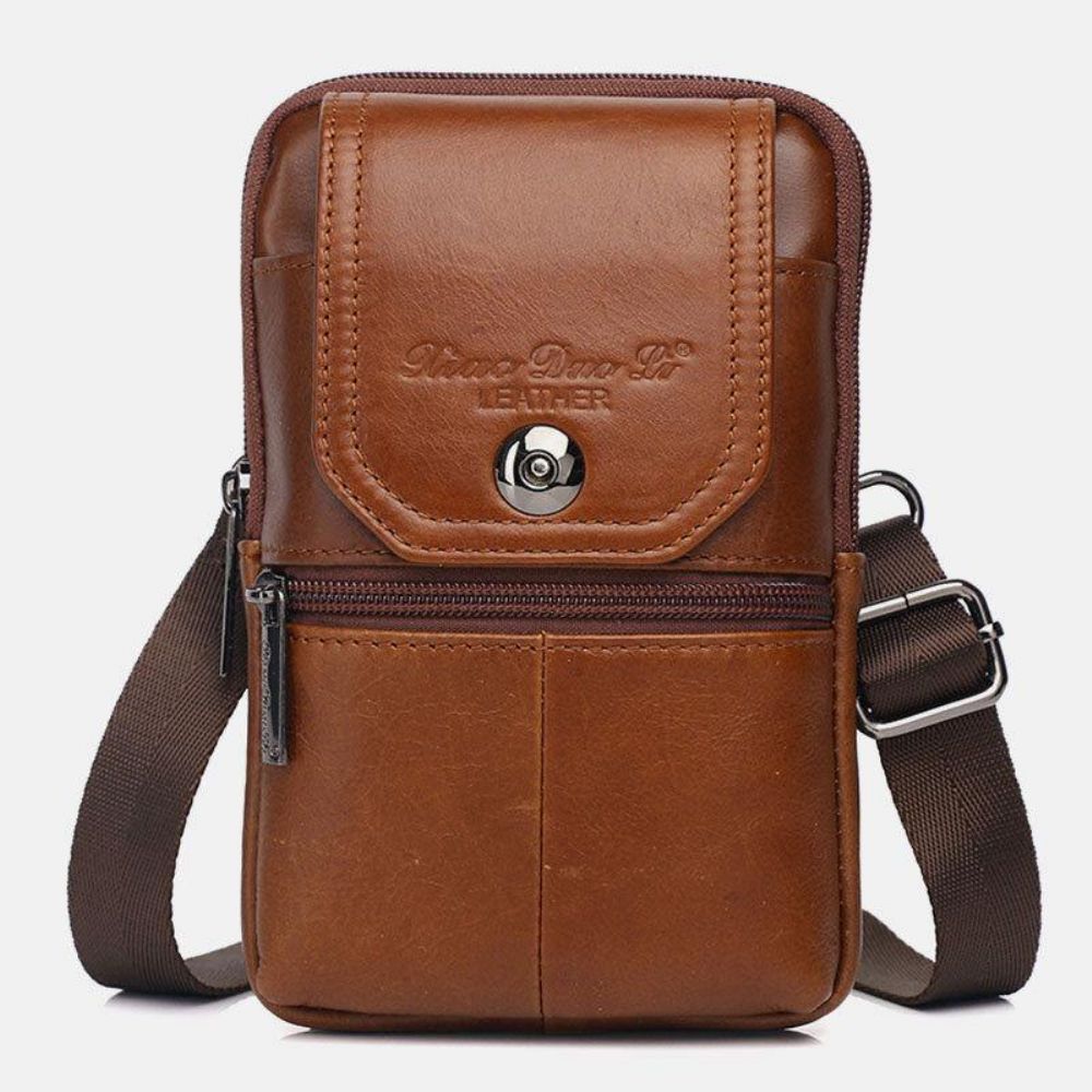 Herren Echtes Leder Vintage Multi-Card Slot 6.5 Zoll Mini Handytasche Umhängetasche Gürteltasche Rindsleder Tasche