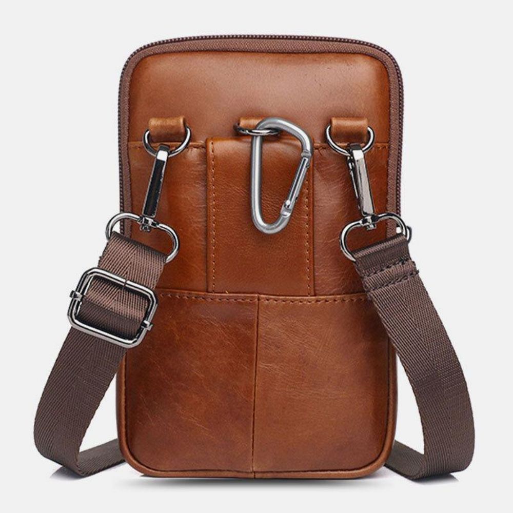 Herren Echtes Leder Vintage Multi-Card Slot 6.5 Zoll Mini Handytasche Umhängetasche Gürteltasche Rindsleder Tasche