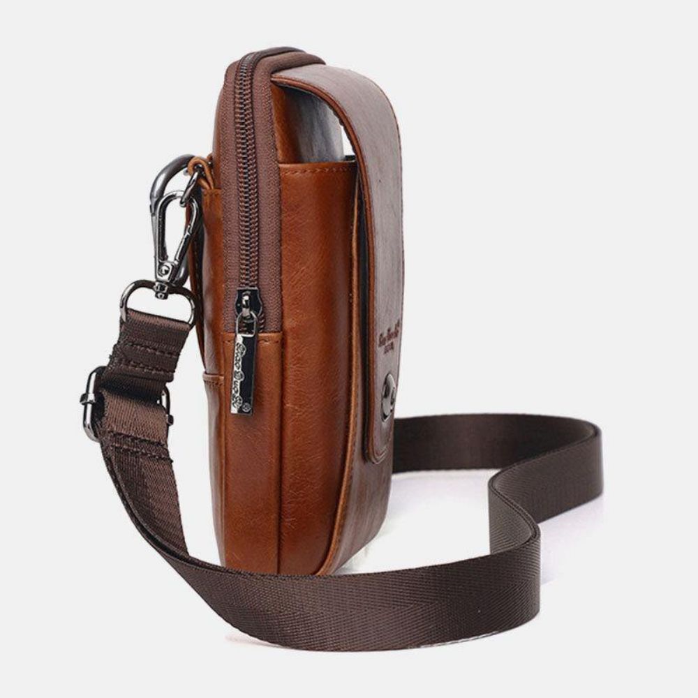 Herren Echtes Leder Vintage Multi-Card Slot 6.5 Zoll Mini Handytasche Umhängetasche Gürteltasche Rindsleder Tasche