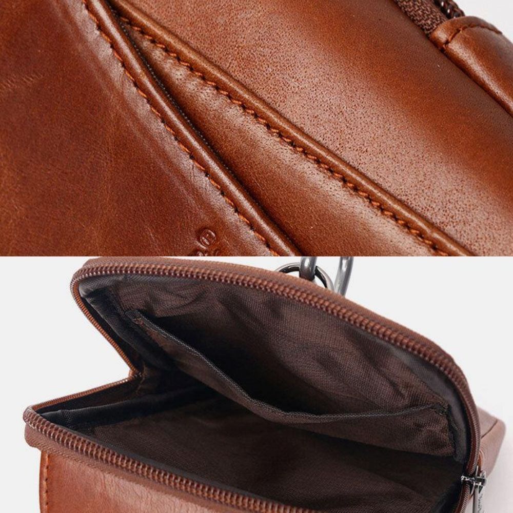 Herren Echtes Leder Vintage Multi-Card Slot 6.5 Zoll Mini Handytasche Umhängetasche Gürteltasche Rindsleder Tasche