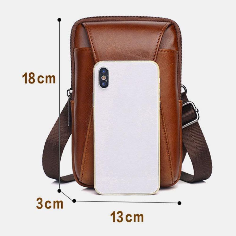 Herren Echtes Leder Vintage Multi-Card Slot 6.5 Zoll Mini Handytasche Umhängetasche Gürteltasche Rindsleder Tasche