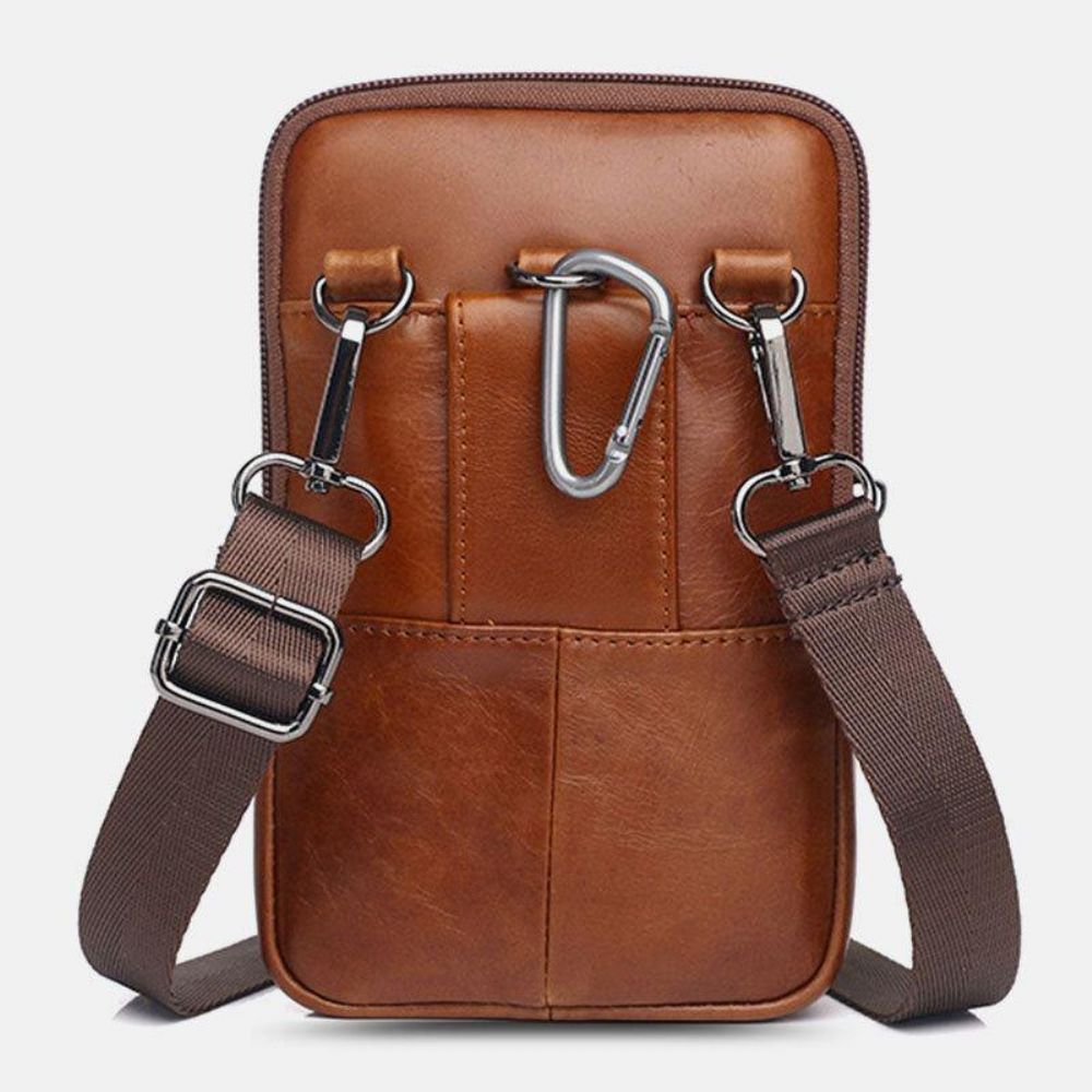 Herren Echtes Leder Vintage Multifunktionale 6.5 Zoll Mini Handytasche Umhängetasche Gürteltasche Rindsleder Tasche