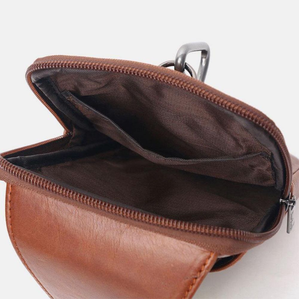 Herren Echtes Leder Vintage Multifunktionale 6.5 Zoll Mini Handytasche Umhängetasche Gürteltasche Rindsleder Tasche