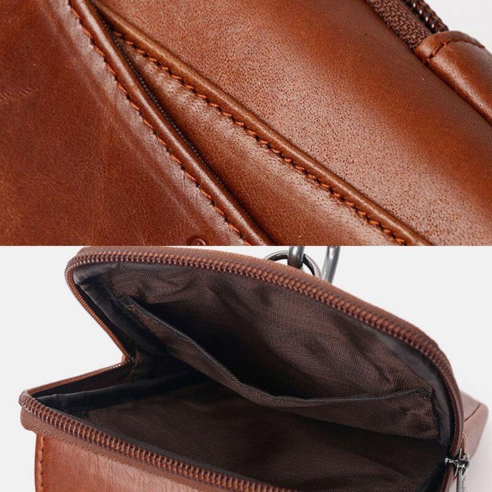 Herren Echtes Leder Vintage Multifunktionale 6.5 Zoll Mini Handytasche Umhängetasche Gürteltasche Rindsleder Tasche