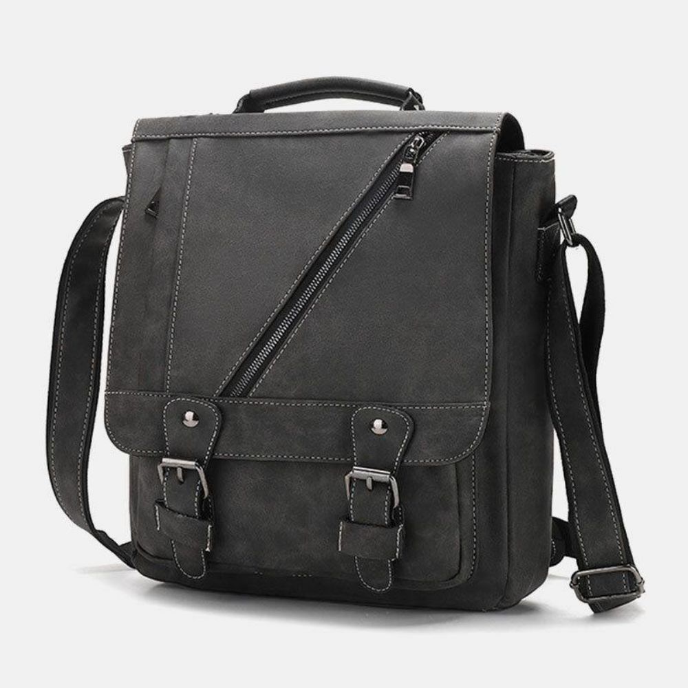 Herren Kunstleder Retro Große Kapazität Multi-Carry Handtasche Umhängetasche