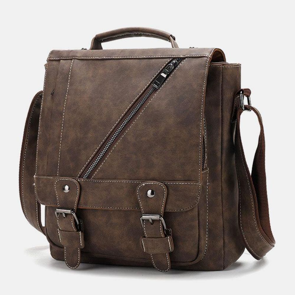 Herren Kunstleder Retro Große Kapazität Multi-Carry Handtasche Umhängetasche