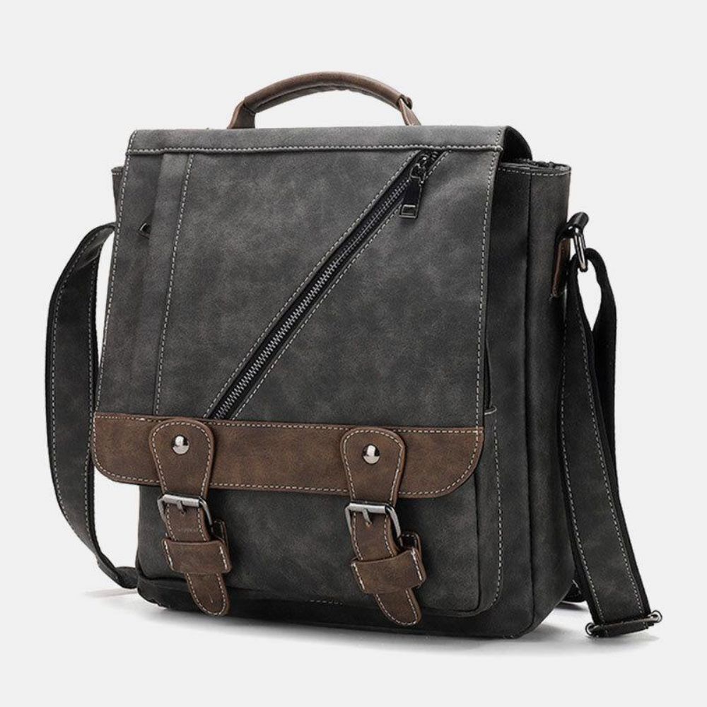 Herren Kunstleder Retro Große Kapazität Multi-Carry Handtasche Umhängetasche