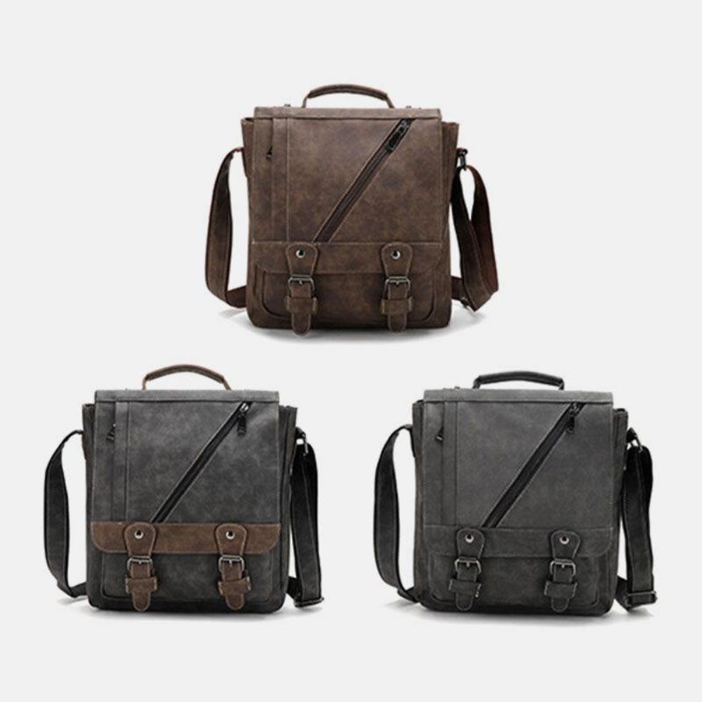 Herren Kunstleder Retro Große Kapazität Multi-Carry Handtasche Umhängetasche