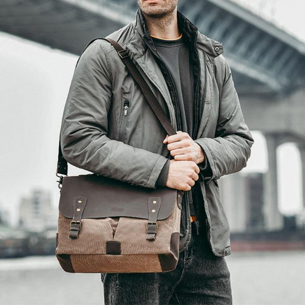 Herren Leinwand Große Kapazität Abdeckung Reißverschluss Vintage Business Umhängetasche Laptoptasche Umhängetasche Handtasche