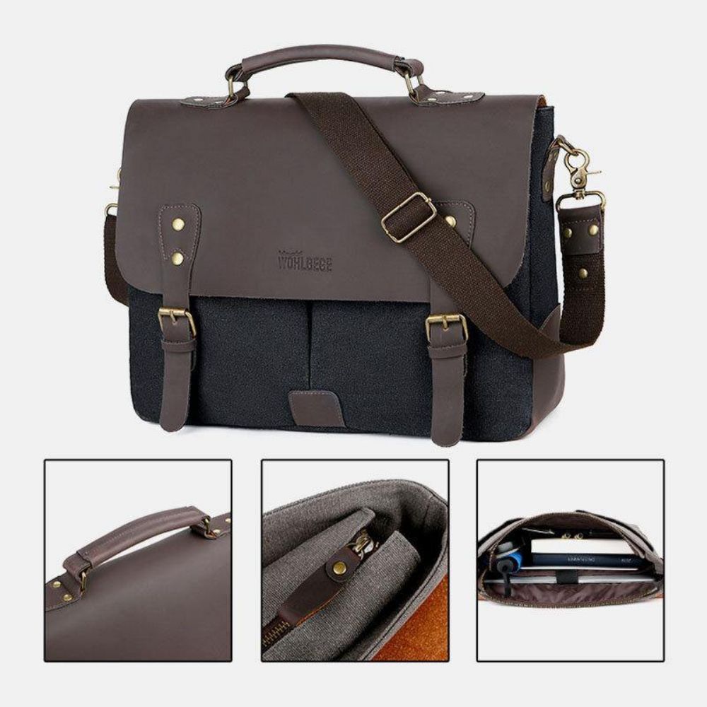 Herren Leinwand Große Kapazität Abdeckung Reißverschluss Vintage Business Umhängetasche Laptoptasche Umhängetasche Handtasche